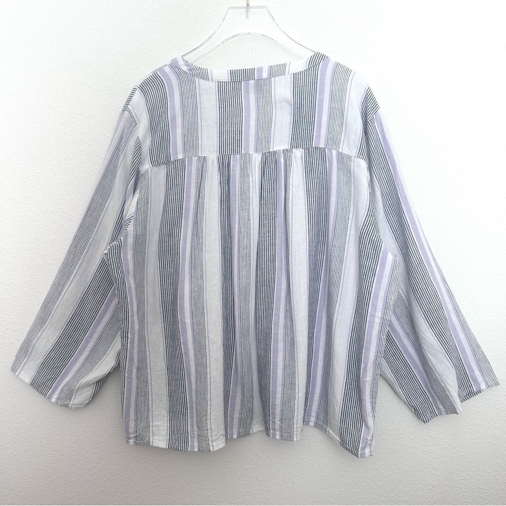 Splendid V-Neck Blouse Tunic Shirt Linen Striped 3/4 Sleeve Black White Size XXL - Picture 6 of 12
